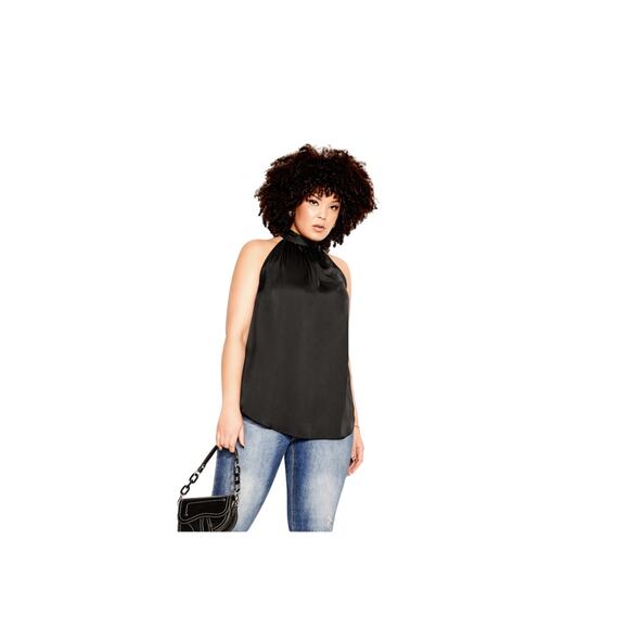 City Chic Sexy Shine Top - black medium nwt High halter neckline - Sleeveless - Picture 1 of 7